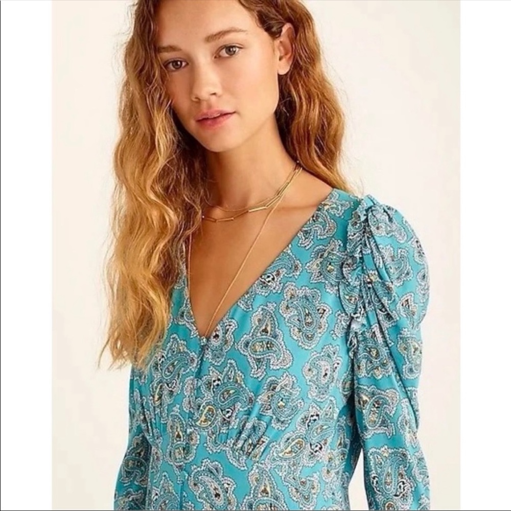 J. Crew Drapey Puff-sleeve Dress in Paisley Bunch Size 4